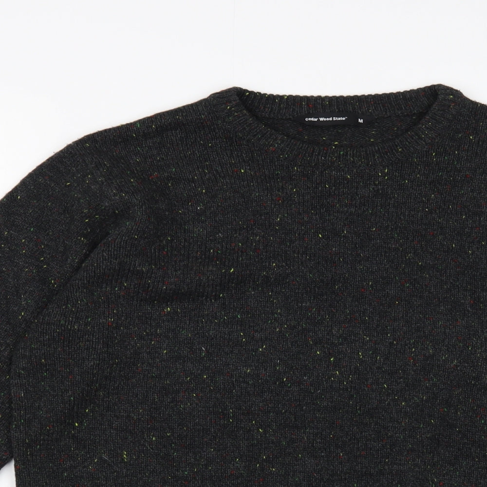 Cedar Wood State Mens Grey Crew Neck Acrylic Pullover Jumper Size M