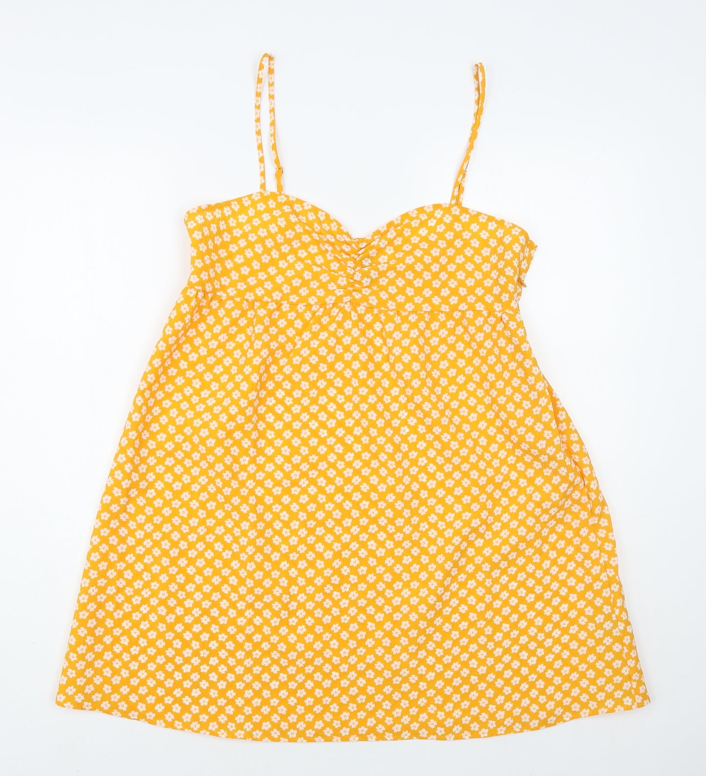 H&M Womens Yellow Floral Polyester Slip Dress Size 12 Sweetheart Zip
