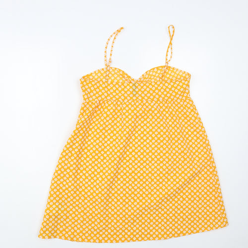 H&M Womens Yellow Floral Polyester Slip Dress Size 12 Sweetheart Zip