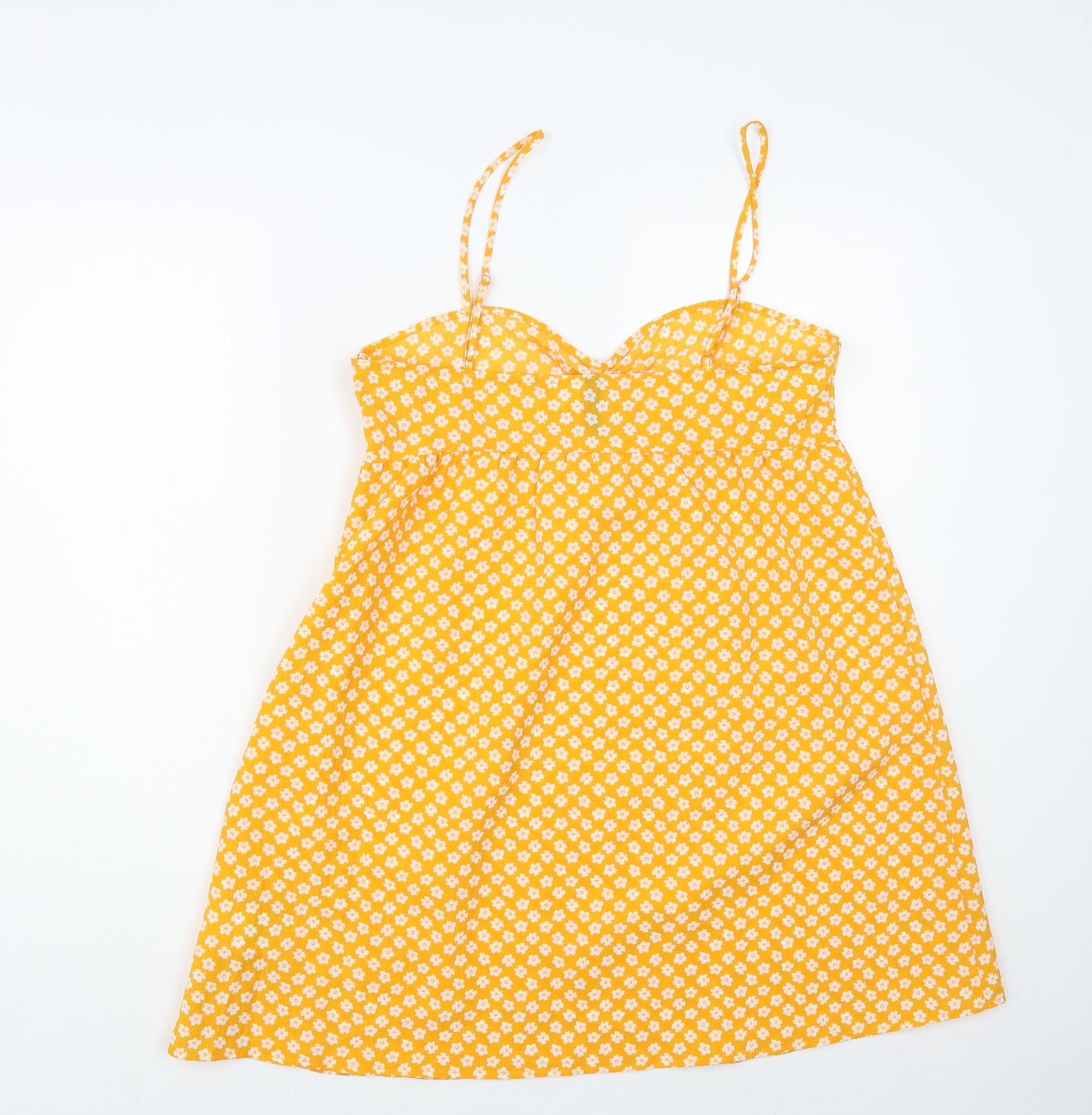 H&M Womens Yellow Floral Polyester Slip Dress Size 12 Sweetheart Zip