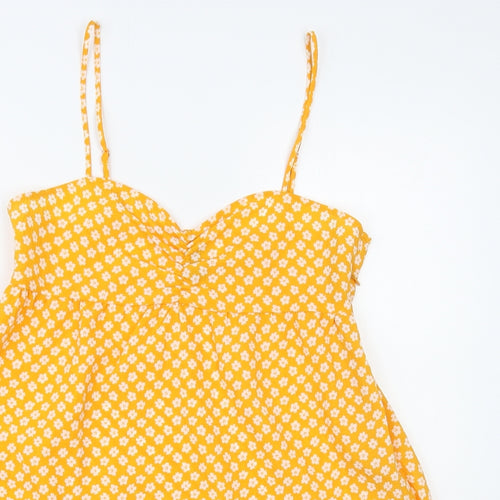 H&M Womens Yellow Floral Polyester Slip Dress Size 12 Sweetheart Zip