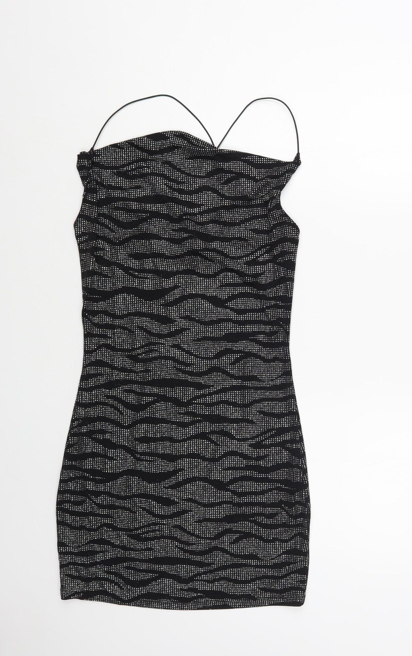 H&M Womens Black Animal Print Nylon Bodycon Size S Cowl Neck Pullover