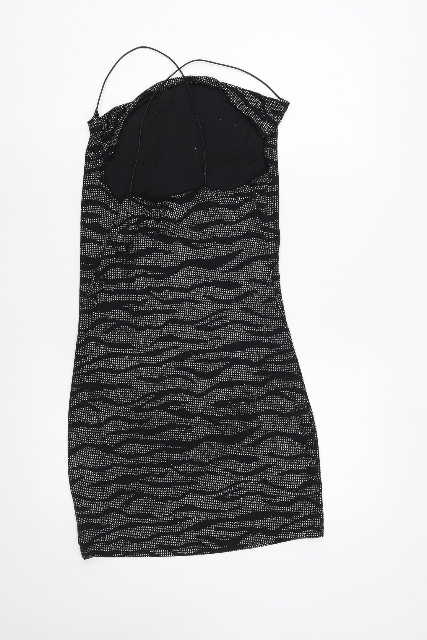 H&M Womens Black Animal Print Nylon Bodycon Size S Cowl Neck Pullover