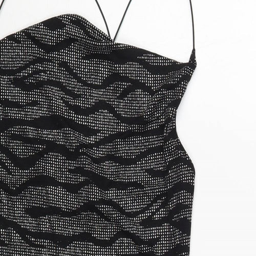 H&M Womens Black Animal Print Nylon Bodycon Size S Cowl Neck Pullover