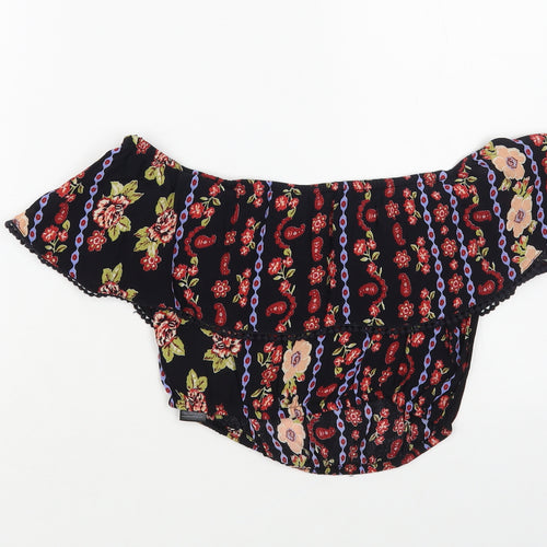 Miss Selfridge Womens Black Floral Viscose Cropped Blouse Size 8 Off the Shoulder