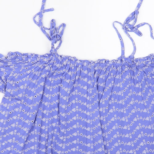 Miss Selfridge Womens Blue Floral Viscose Cropped Blouse Size 10 Off the Shoulder