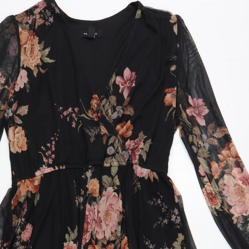 New Look Womens Black Floral Polyester Fit & Flare Size 16 V-Neck Pullover