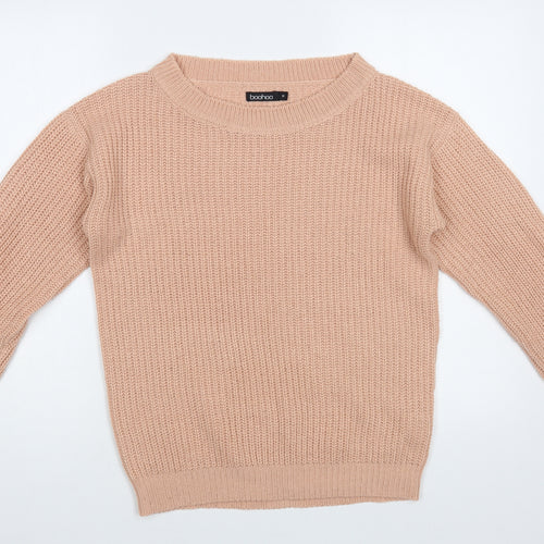 Boohoo Womens Pink Boat Neck Acrylic Pullover Jumper Size M