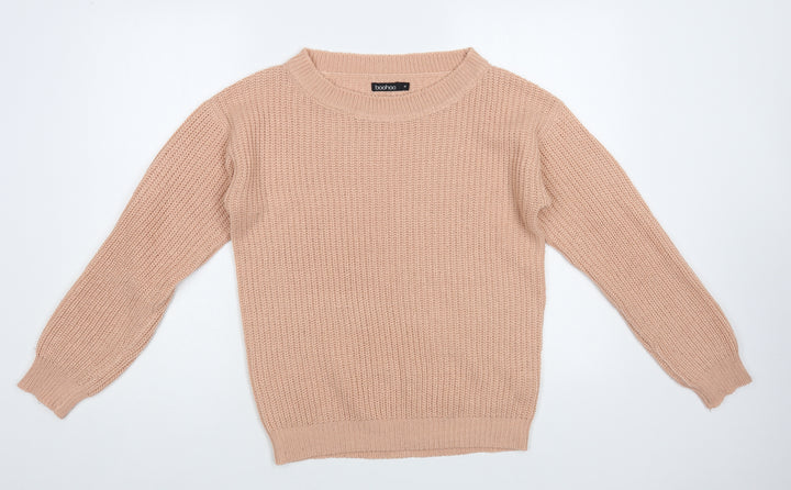 Boohoo Womens Pink Boat Neck Acrylic Pullover Jumper Size M
