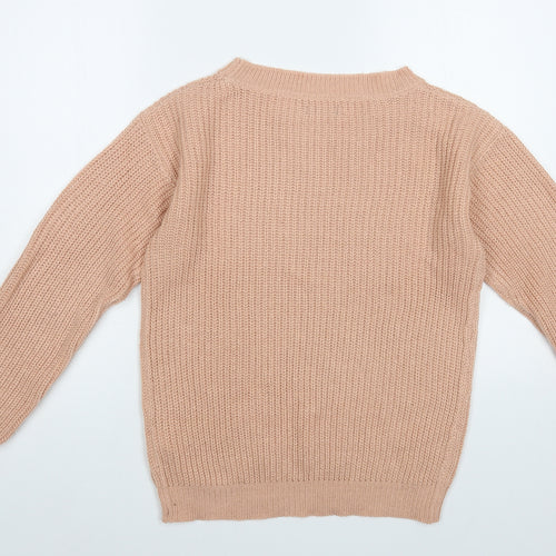 Boohoo Womens Pink Boat Neck Acrylic Pullover Jumper Size M
