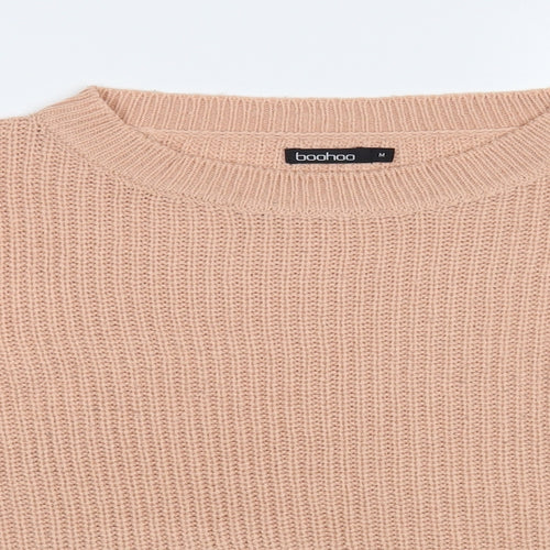 Boohoo Womens Pink Boat Neck Acrylic Pullover Jumper Size M