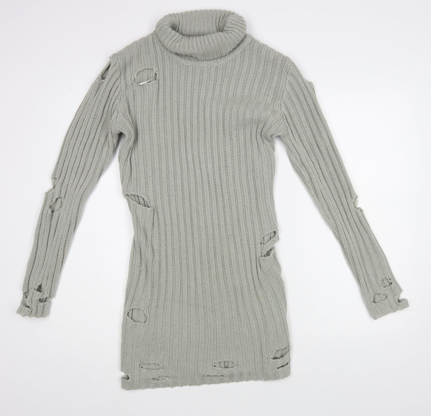 In the Style Womens Grey Roll Neck Acrylic Tunic Jumper Size S