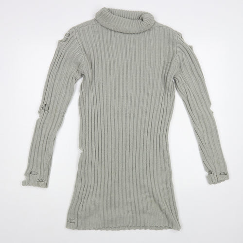 In the Style Womens Grey Roll Neck Acrylic Tunic Jumper Size S