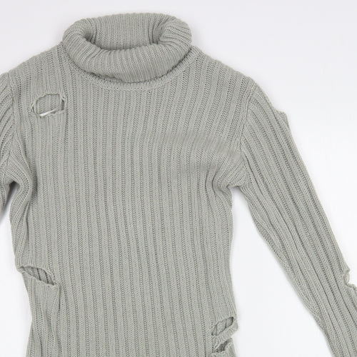 In the Style Womens Grey Roll Neck Acrylic Tunic Jumper Size S