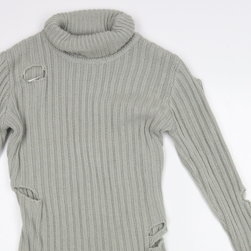 In the Style Womens Grey Roll Neck Acrylic Tunic Jumper Size S