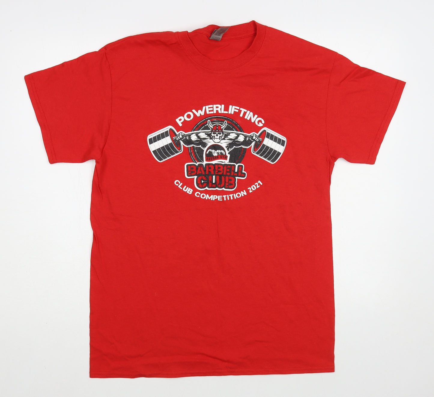 Gildan Mens Red Cotton T-Shirt Size M Crew Neck - Power Lifting
