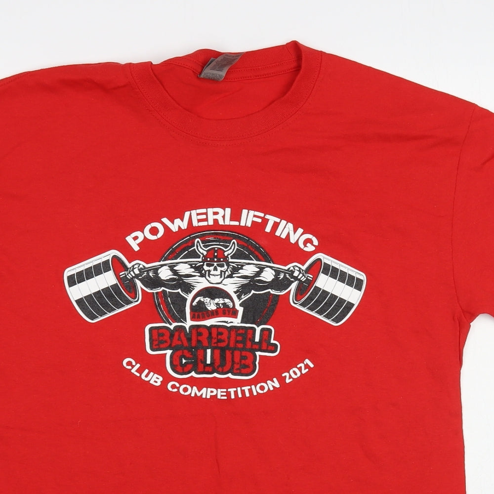 Gildan Mens Red Cotton T-Shirt Size M Crew Neck - Power Lifting