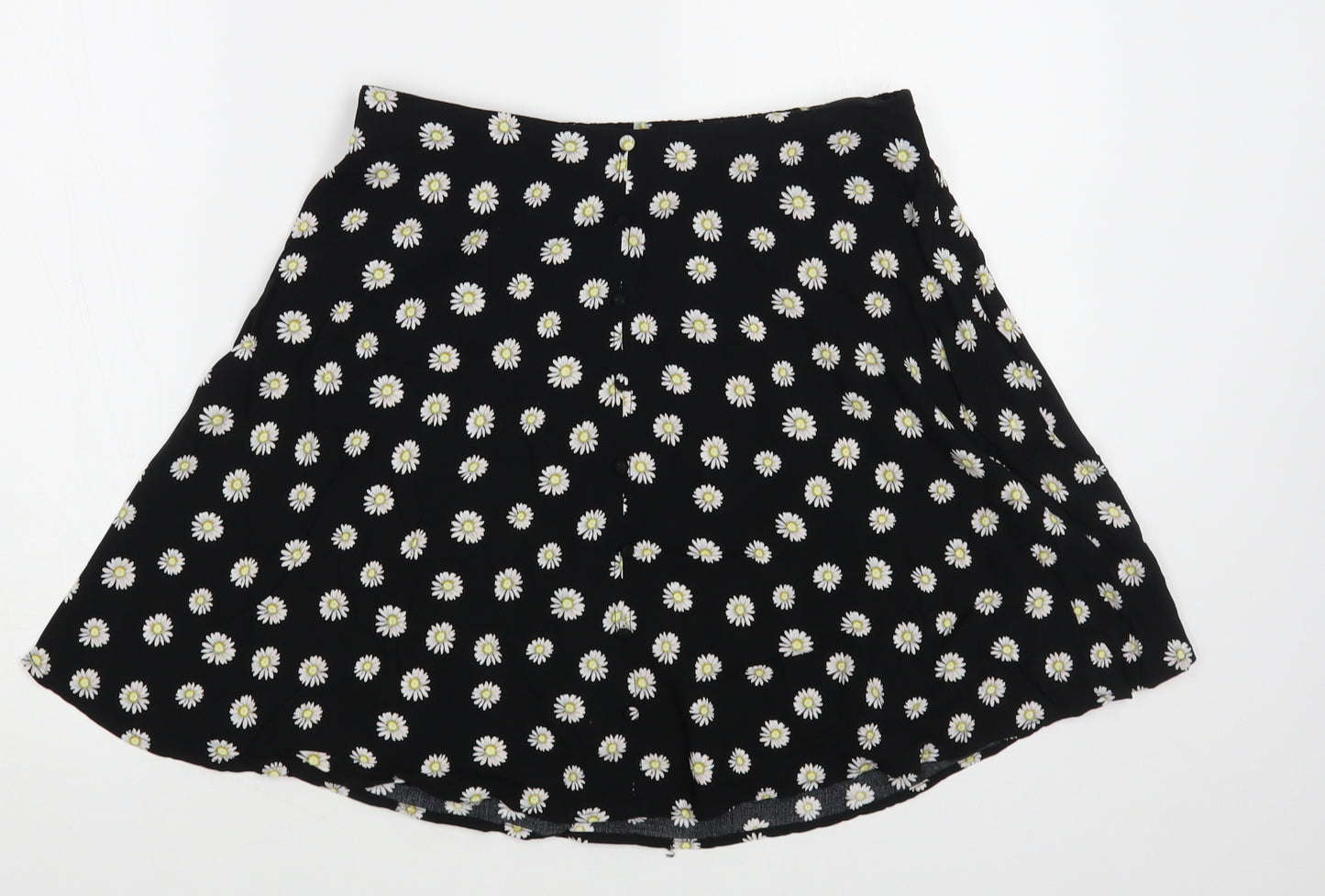 New Look Womens Black Floral Viscose Skater Skirt Size 10