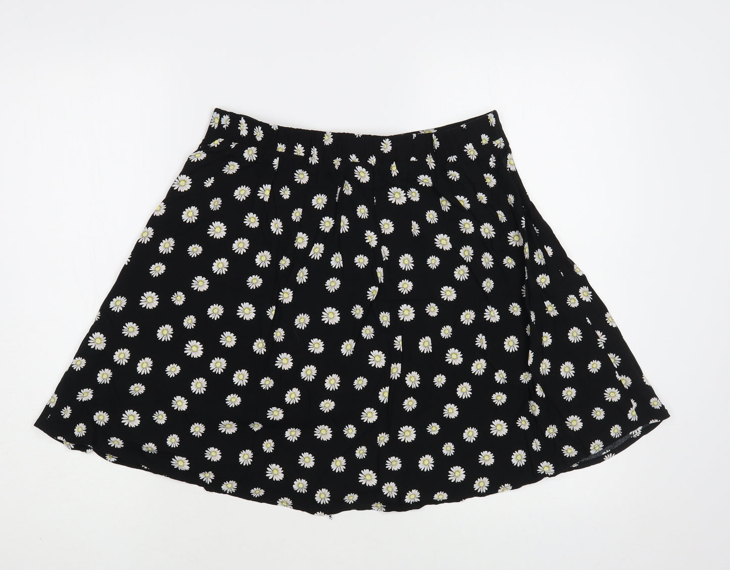 New Look Womens Black Floral Viscose Skater Skirt Size 10