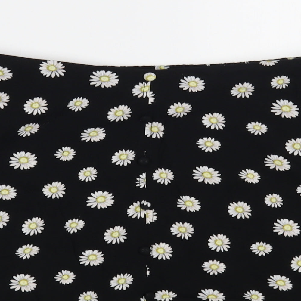 New Look Womens Black Floral Viscose Skater Skirt Size 10