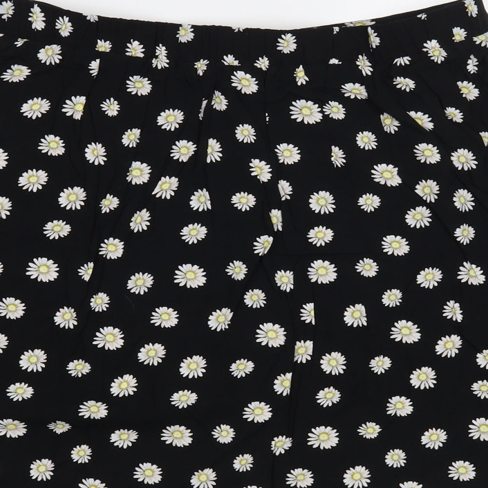 New Look Womens Black Floral Viscose Skater Skirt Size 10