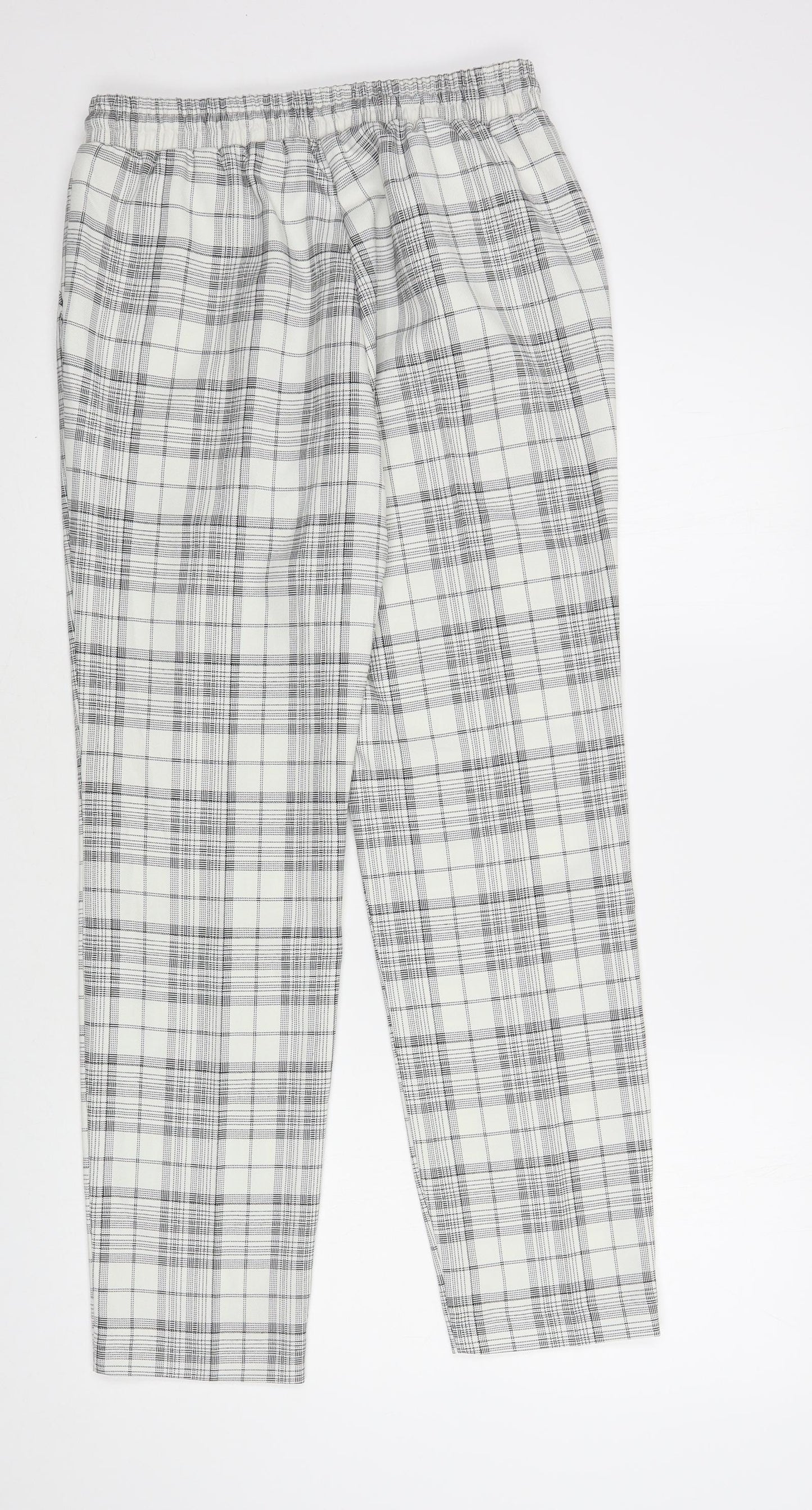 Primark Womens White Plaid Polyester Jogger Trousers Size 8 L28 in Regular Drawstring
