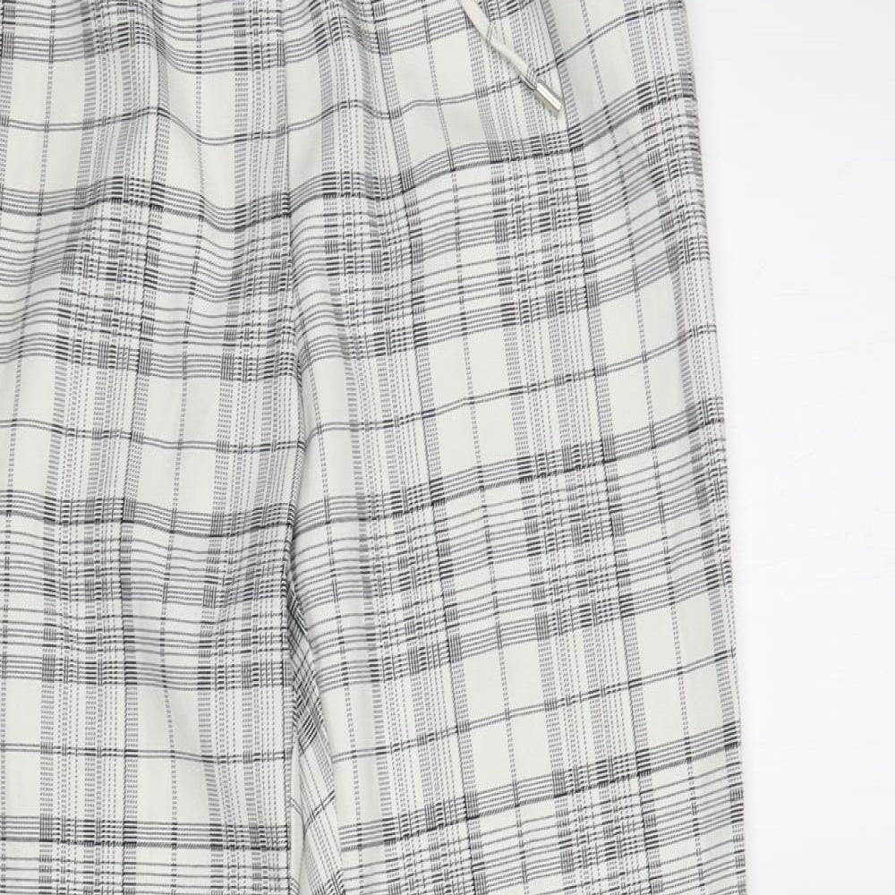 Primark Womens White Plaid Polyester Jogger Trousers Size 8 L28 in Regular Drawstring