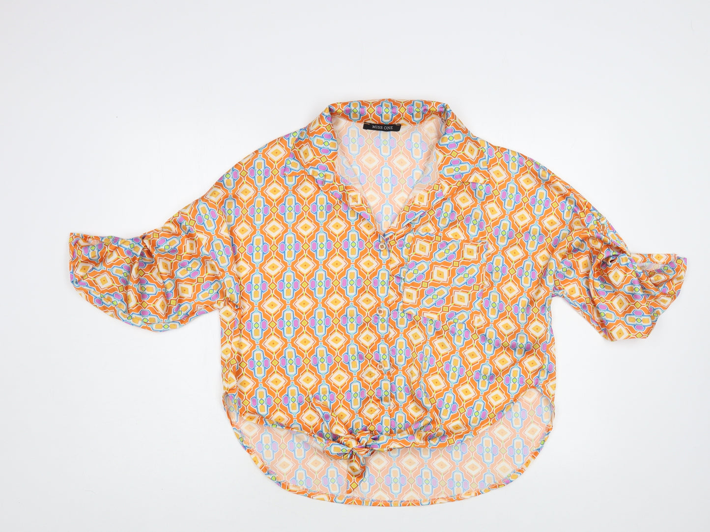 Miss One Womens Multicoloured Geometric Polyester Basic Blouse Size M Collared