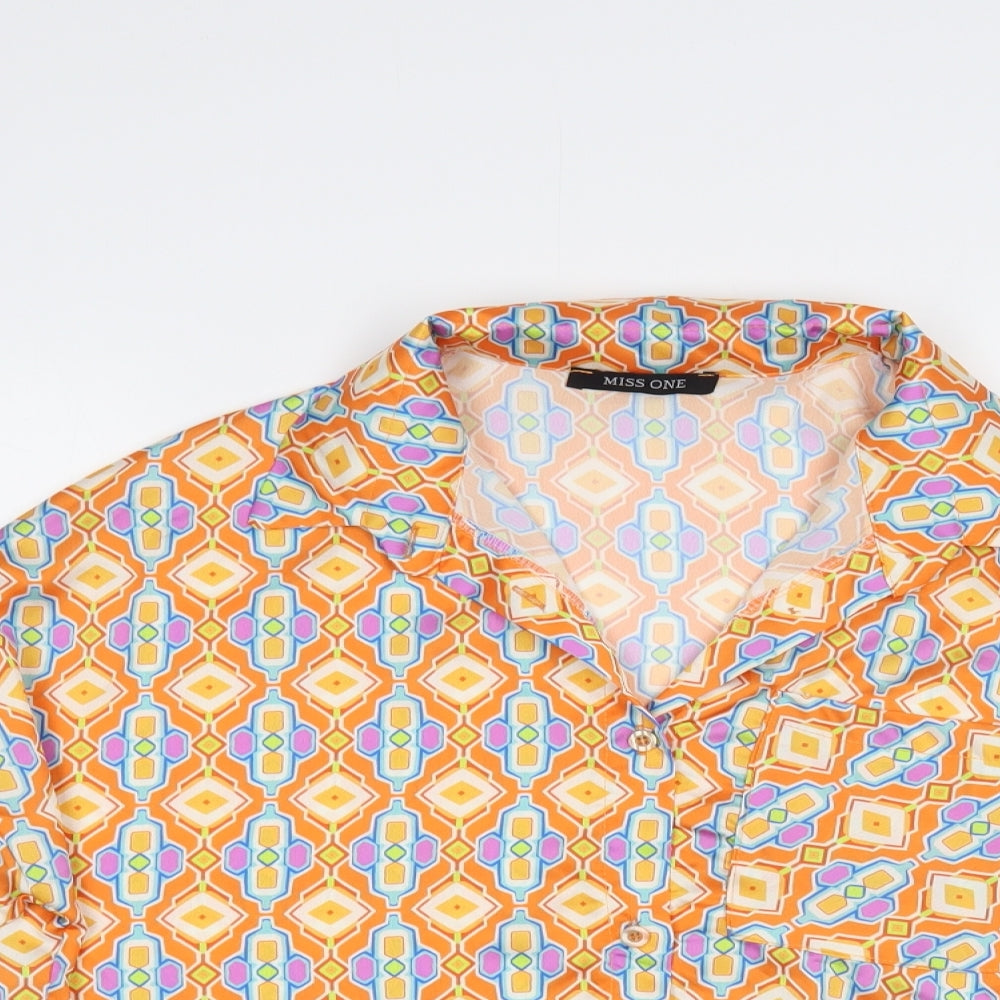 Miss One Womens Multicoloured Geometric Polyester Basic Blouse Size M Collared