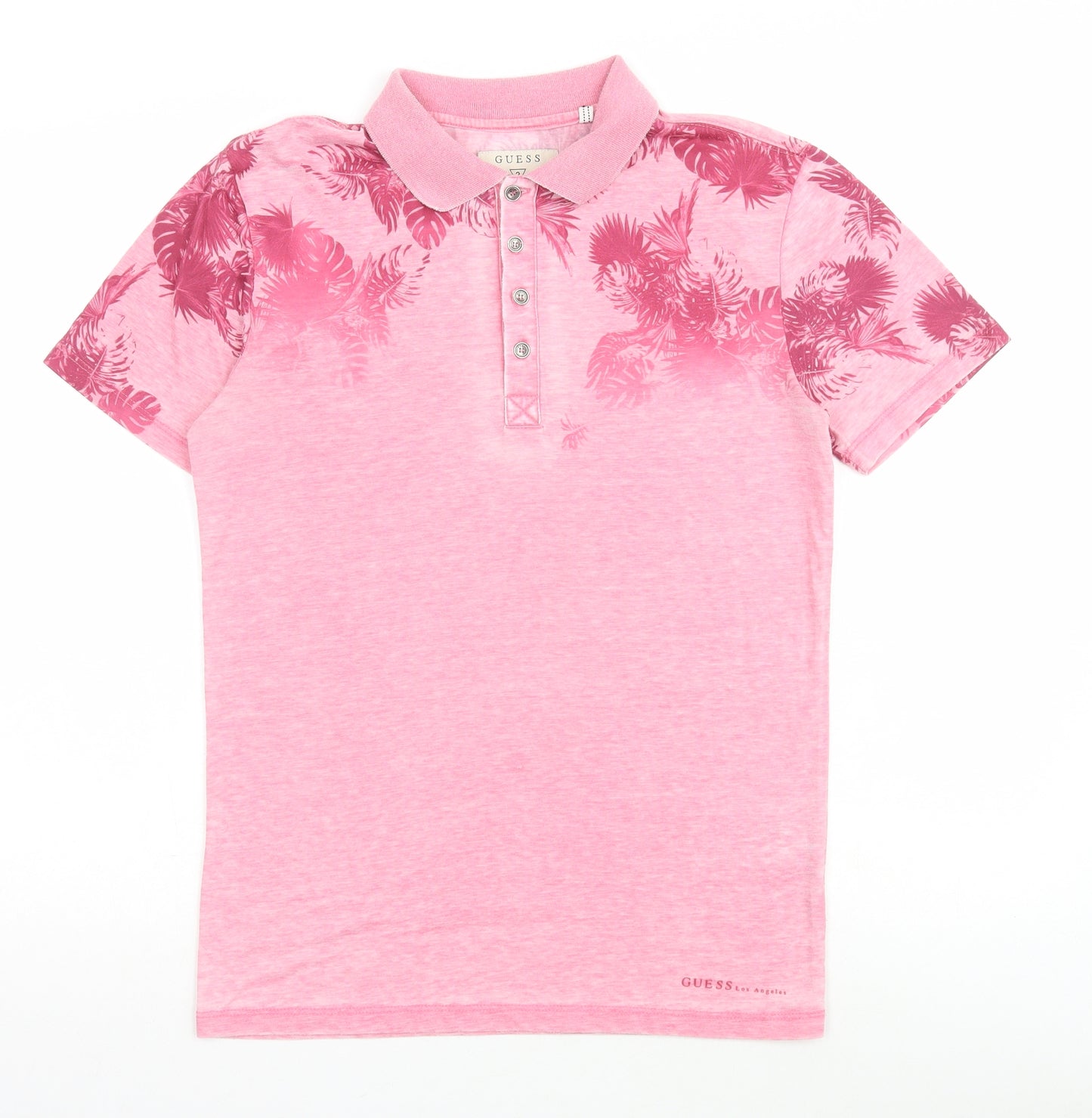 GUESS Mens Pink Polyester T-Shirt Size XS Collared