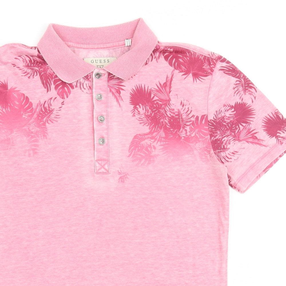 GUESS Mens Pink Polyester T-Shirt Size XS Collared