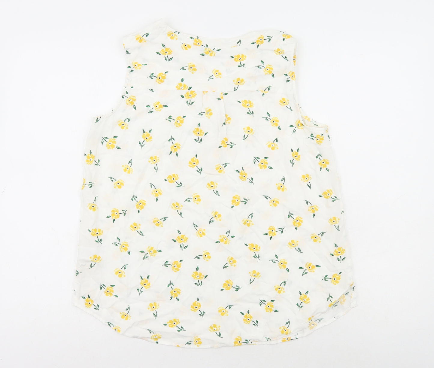 F&F Womens White Floral Viscose Basic Blouse Size 12 V-Neck