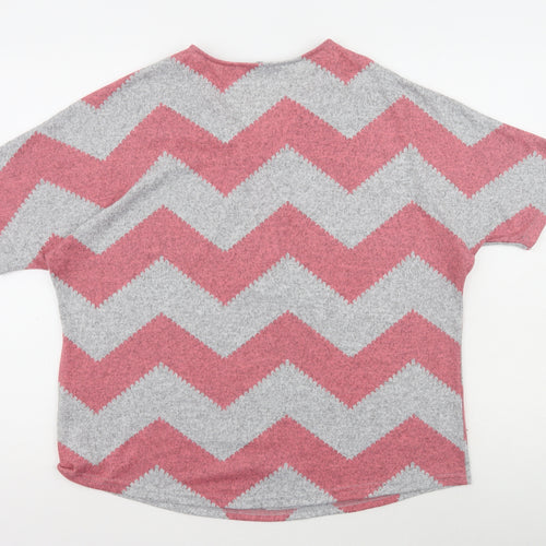 Yonis Womens Pink Striped Polyester Basic T-Shirt Size M V-Neck