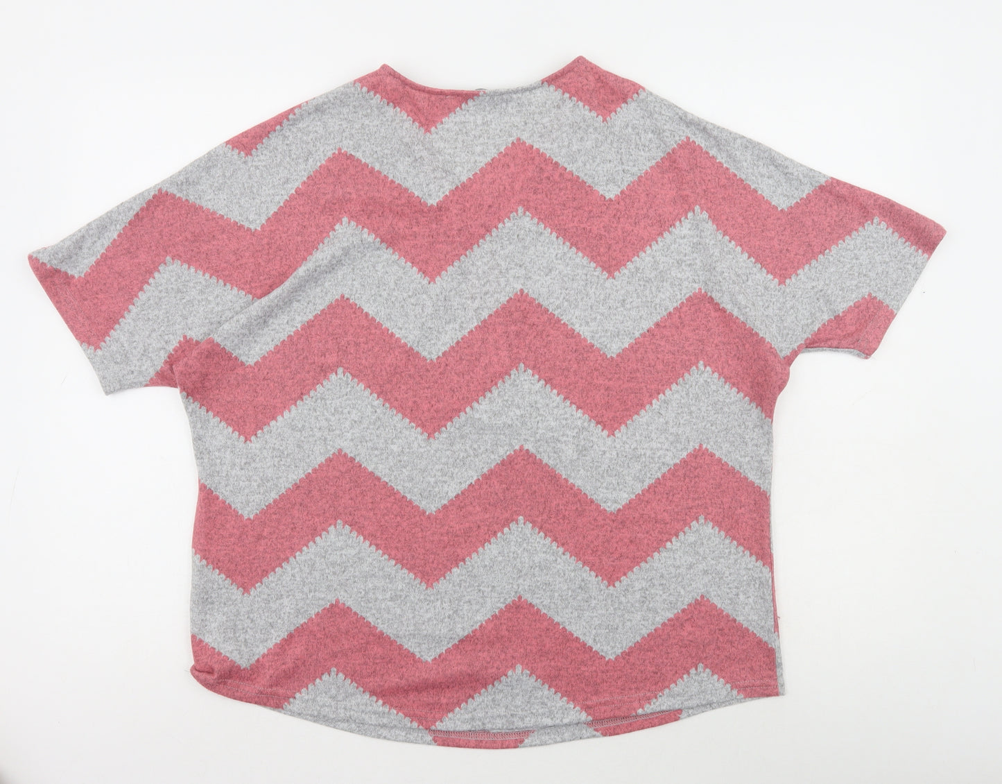 Yonis Womens Pink Striped Polyester Basic T-Shirt Size M V-Neck