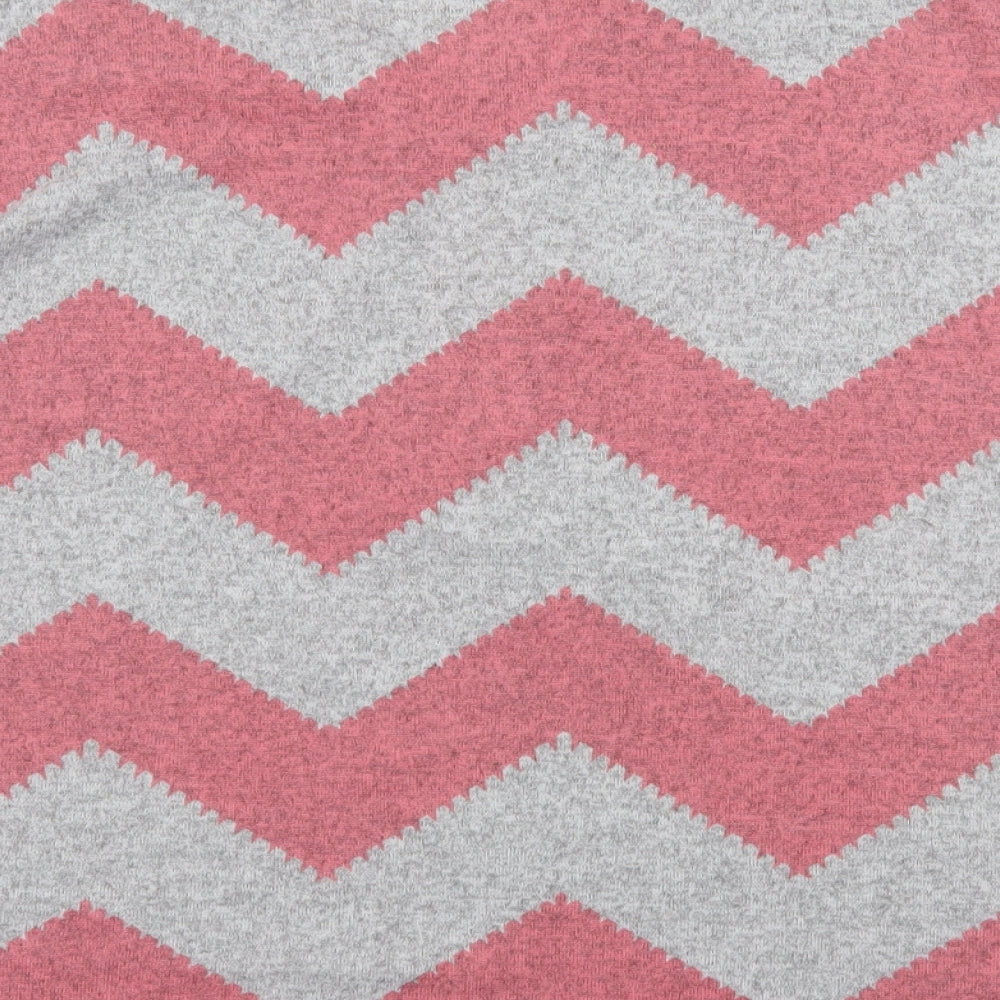 Yonis Womens Pink Striped Polyester Basic T-Shirt Size M V-Neck