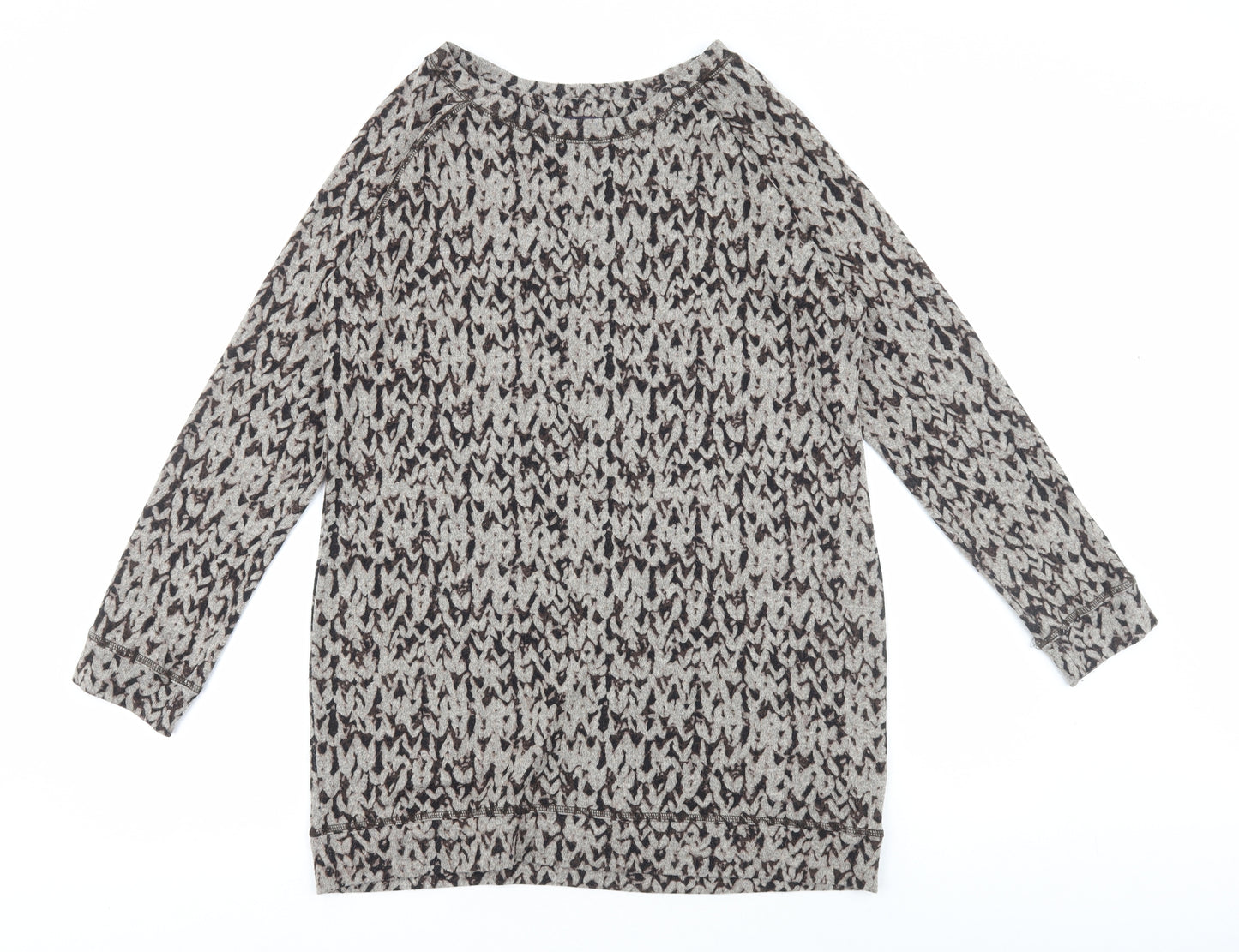 Marks and Spencer Womens Brown Herringbone Polyester Size 14 Round Neck