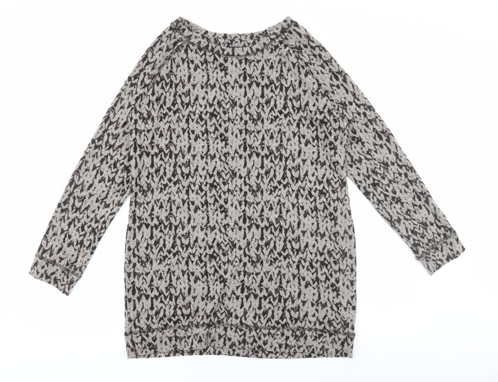 Marks & Spencer Womens Brown Herringbone Polyester Size 14 Round Neck