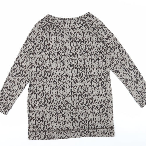 Marks and Spencer Womens Brown Herringbone Polyester Size 14 Round Neck