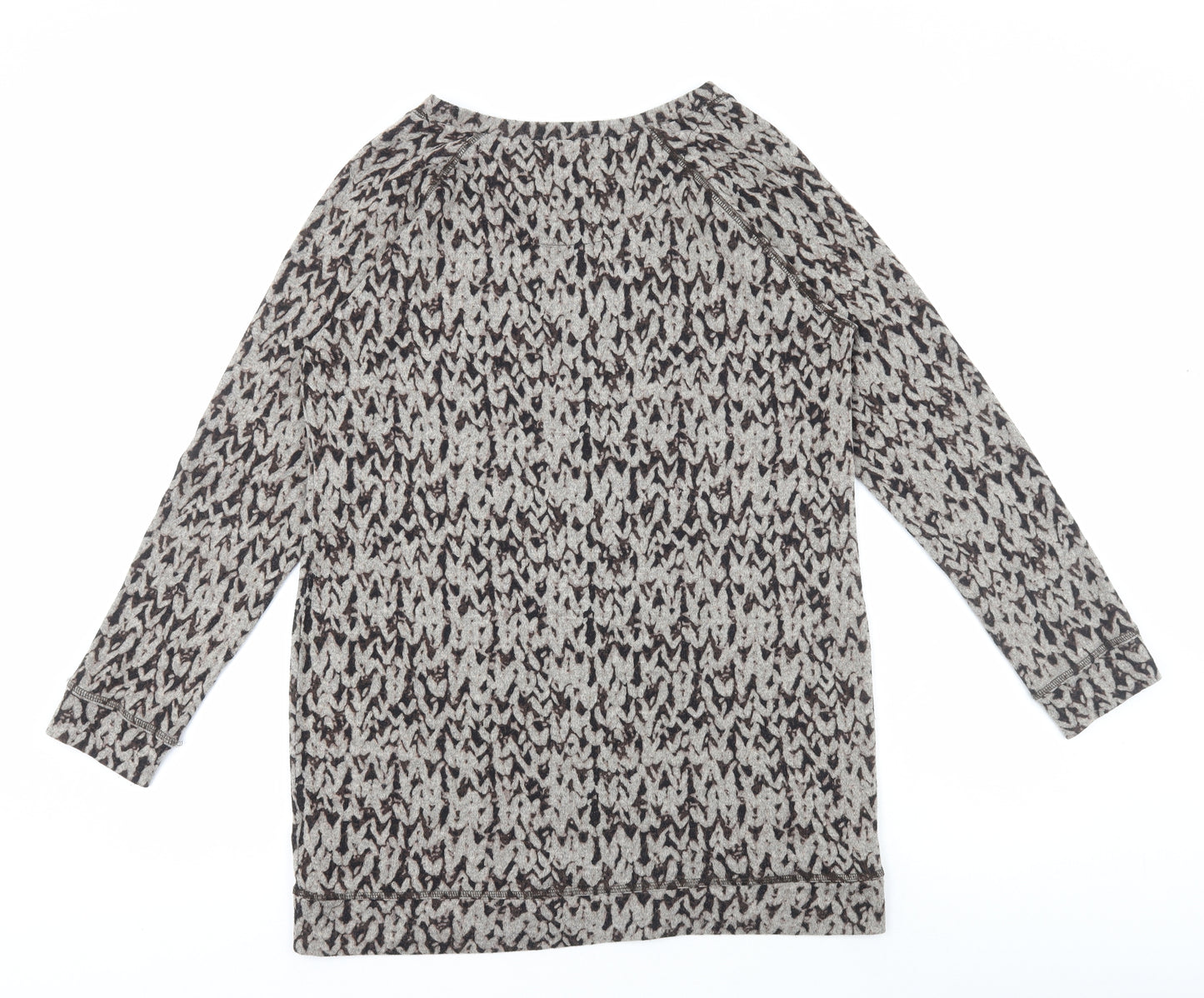 Marks and Spencer Womens Brown Herringbone Polyester Size 14 Round Neck