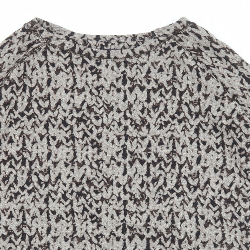 Marks and Spencer Womens Brown Herringbone Polyester Size 14 Round Neck