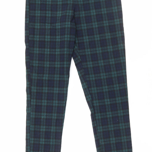 Primark Womens Green Plaid Elastane Trousers Size 10 L26.5 in Regular