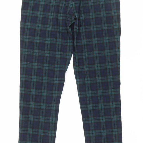 Primark Womens Green Plaid Elastane Trousers Size 10 L26.5 in Regular