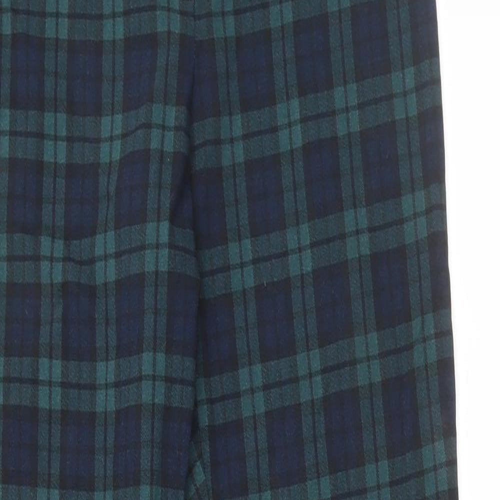 Primark Womens Green Plaid Elastane Trousers Size 10 L26.5 in Regular