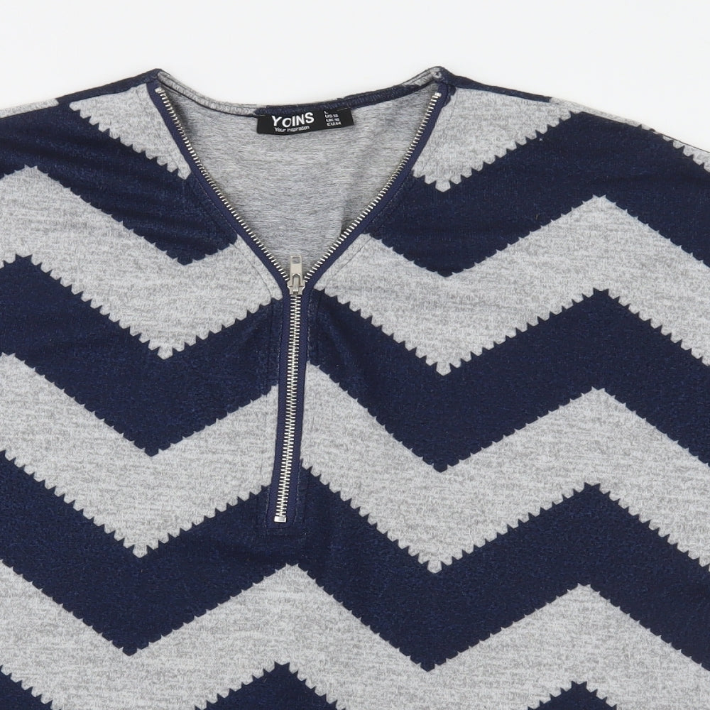 Yonis Womens Blue Striped Polyester Size 16 V-Neck