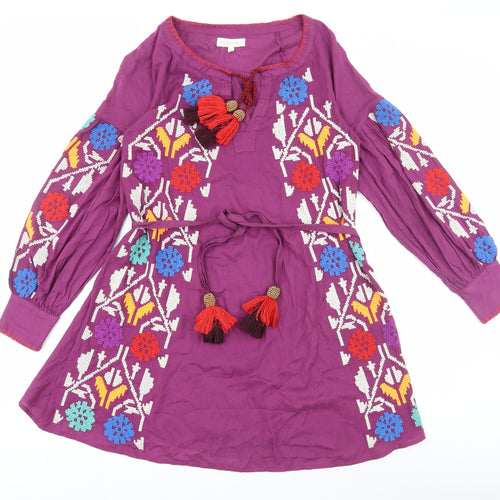 Next Beachwear Womens Purple Argyle/Diamond Cotton Kaftan Size 8 V-Neck