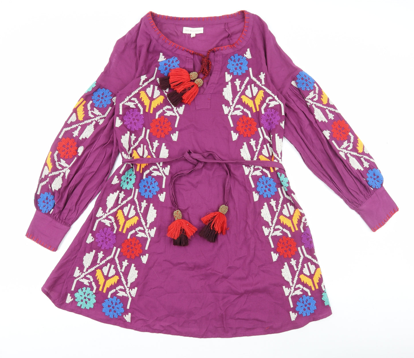 Next Beachwear Womens Purple Argyle/Diamond Cotton Kaftan Size 8 V-Neck