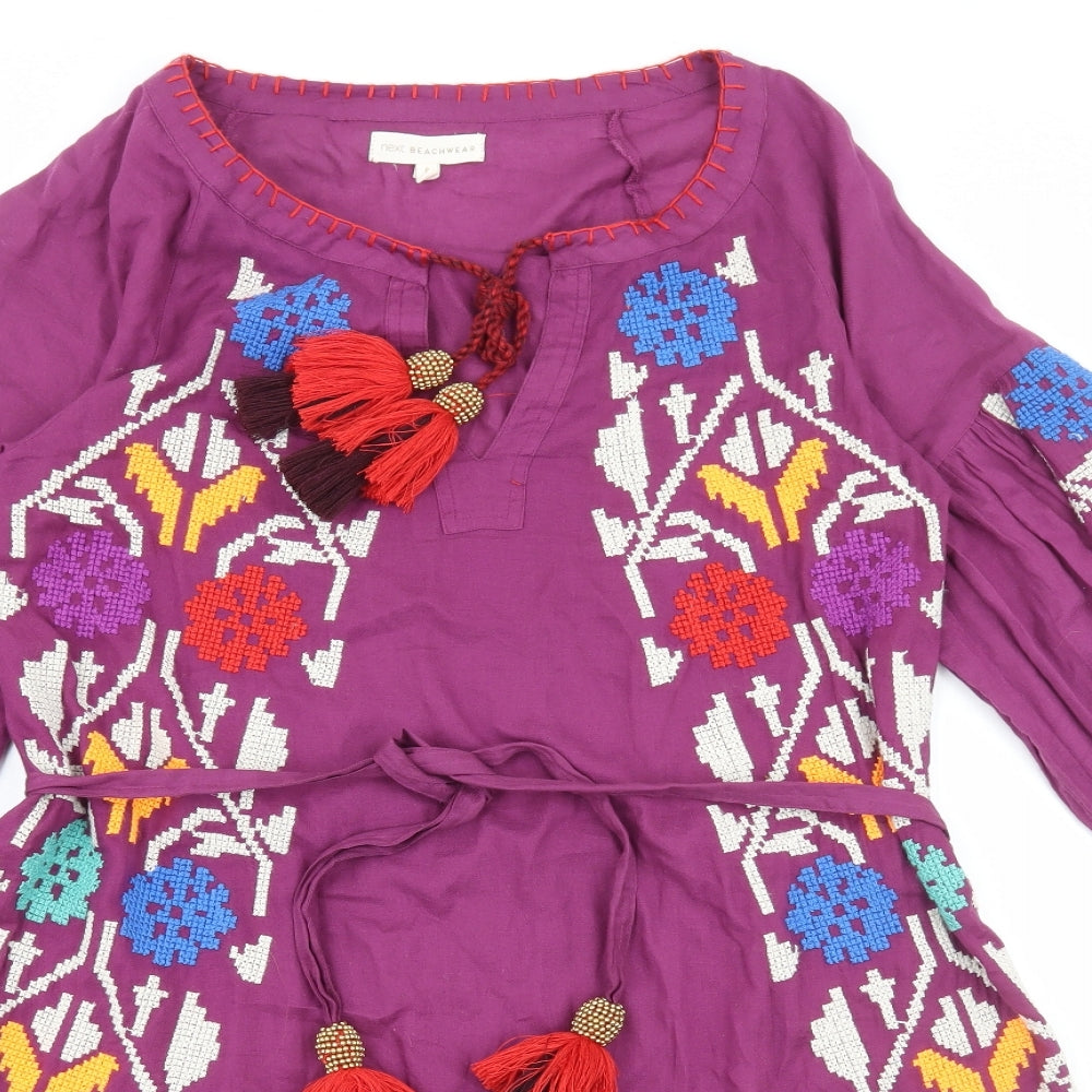 Next Beachwear Womens Purple Argyle/Diamond Cotton Kaftan Size 8 V-Neck