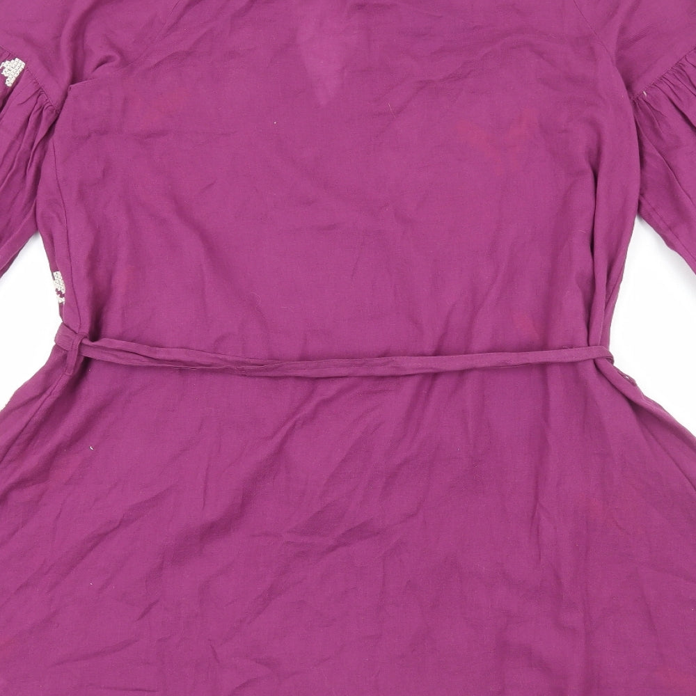 Next Beachwear Womens Purple Argyle/Diamond Cotton Kaftan Size 8 V-Neck