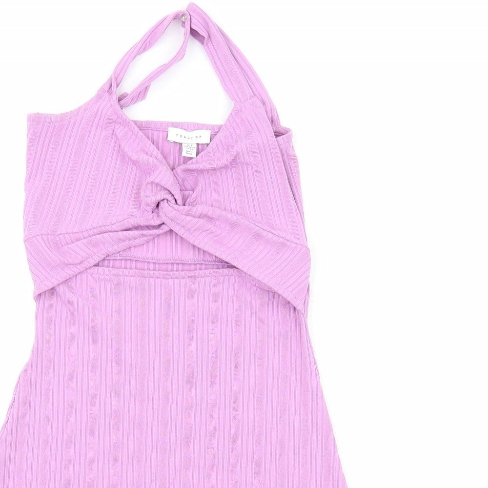 Topshop Womens Purple Polyester A-Line Size S Halter