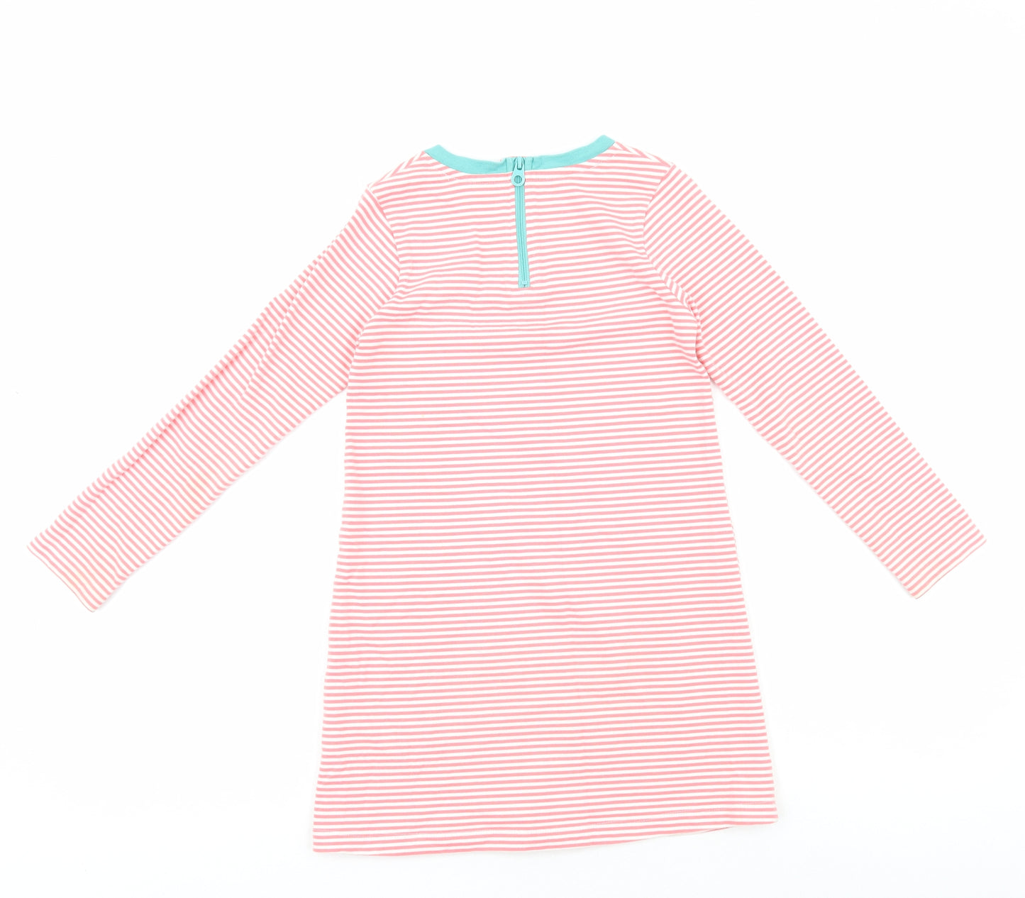 Joules Girls Pink Striped Cotton A-Line Size 7-8 Years Round Neck - Horse